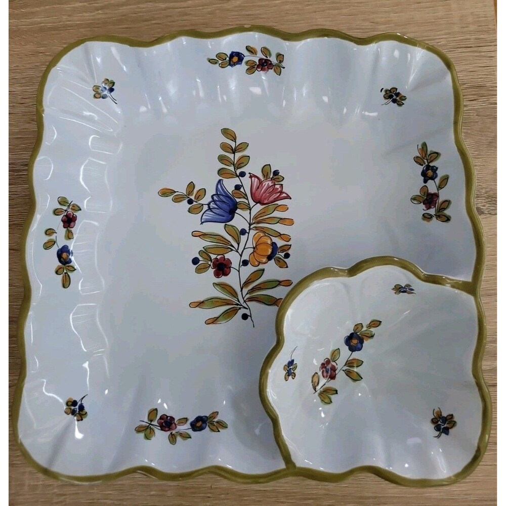 Vintage Majolica Italy PV Ceramic Chip and Dip Tray (Chip See Pics)